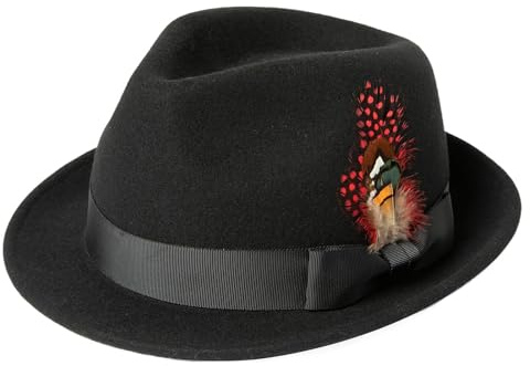 Comhats Sombrero de fieltro unisex para hombre y mujer, gorro de lana trilby con ala para hombre, sombrero de mafia de Panamá, sombrero de fieltro trilby., 94592_black, XL