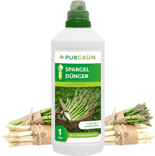 Purgrün® Bio-Spargeldünger 1 Liter – Organische Rezeptur – Premium-Flüssigdünger – NPK 4+1+7 – Mit Algenextrakt & Vinasse – Extra Kalium für kräftige Spargelstangen – Ohne tierische Inhaltsstoffe