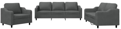 vidaXL Ensemble de Canapés avec Coussins 3 pcs, Canapés avec Accoudoirs et Dossier, Ensemble de Meubles, Mobilier de Salon, Moderne, Gris Foncé Tissu
