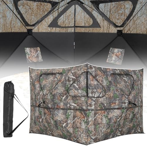 GYMAX Tenda da Caccia, Recinto da Caccia Pieghevole a 2 Pannelli con 3 Aperture per Sparare, Motivi Mimetici, Stabilità in Caso di Vento Forte, Recinzione da Caccia, 148 x 148 x 113 cm