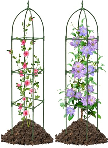 Obelisk Rankhilfe Garden, 2 Stücke 180cm Rosen Rankgitter Metall Abnehmbar Ranksäule witterungsbeständig freistehend für Kletterpflanzen Rosen Clematis Tomaten