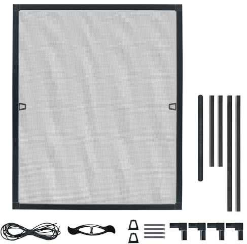 PEILU Fliegengitter Fenster Fliegenschutz Mückengitter mit Moskitonetz & Aluminium Rahmen 100 x 120 cm Fliegenschutzgitter ohne Bohren & Schrauben Insektenschutz Gitter für Fenster (Anthrazit)