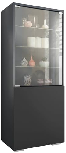 Vitrine Granada, Made in Germany, Vitrinenschrank mit Glastür und Glaseinsatz, Anthrazit matt/Schwarz matt (50 x 122,5 x 34,5 cm)