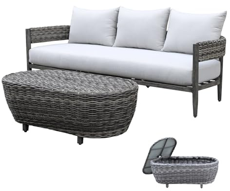 Calma Lux ® Tasman - Gruppo per divano in alluminio e rattan speciale in versione spazzolata a mano, con cuscino, che attira l'attenzione nel vostro giardino (gruppo divano per 3 persone)