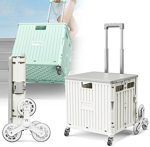 Contenitore pieghevole pieghevole da 65 litri | Carrello della spesa leggero con ruote per scale a 360° | Facile da pulire e capacità di carico di 50 kg | Ideale per traslochi, stoccaggio, viaggi in