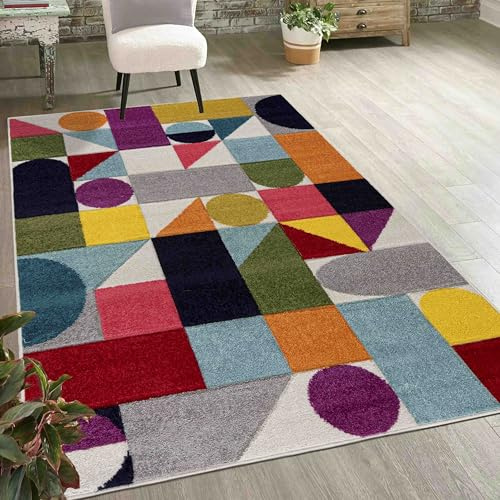Mazovia Tappeto Soggiorno 80x150cm Geometrico Morbido Facile da Pulire | Tappeto per Camera da Letto Ufficio Sala da Pranzo Resistente Ai Detergenti Riscaldamento a Pavimento Pelo Corto Sintetico