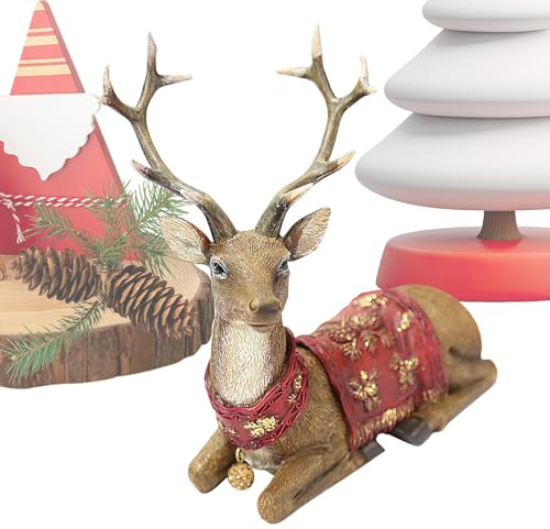 Figuras de ciervos para decoración del hogar, figuras de renos navideños,Resina de decoración navideña de renos - Adorno de juguete de mesa de alce, esculturas estéticas de alce, decoración para sala