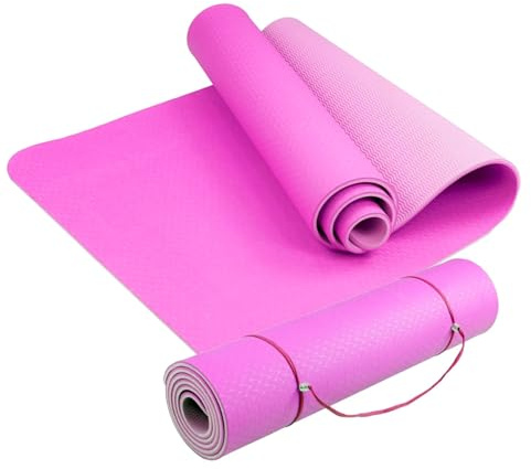 FFitness Tappetino Yoga Palestra Pilates 183 x 61 x 0,6 cm Superficie Antiscivolo Tappeto in TPE Ecologico da Ginnastica Aerobica (ROSA)