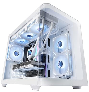 Mars Gaming MC-FUSIONM, Gaming Micro-ATX Chassi, Komplett Sidofönster och Böjd Front i Härdat Glas, Mini-Tower PC Dubbelkammarstruktur, Vätskekylning Stöd, Optimerad Invändig Utrymme, Vit