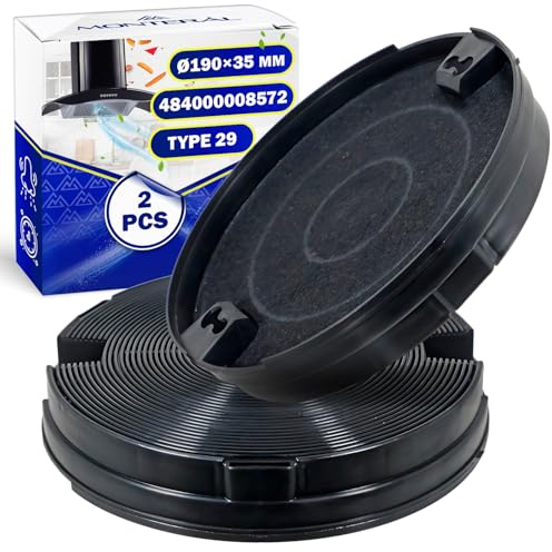 2 st kolfilter typ 29 Ø 190 x 35 mm för köksfläkt med originalkod 484000008572 för Whirlpool för Aeg- MONTERAL