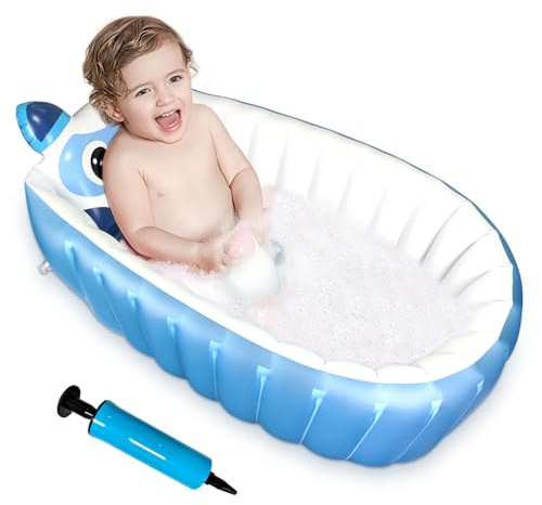 Boczif Inflatable, Non-Slip Pool for Sitting, Foldable Infant Shower Basin Mini Air Swimming Pool, Travel Bath, Portable Bathtub (Blue)