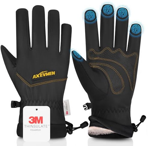 AXEVMEN Guanti invernali impermeabili da sci e neve, guanti caldi per donne e uomini, antivento, freddi, caldi e termici, per guida e ciclismo, nero, Small