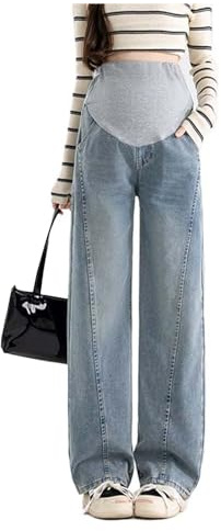 Olamao Jeans in gravidanza prima e dopo la nascita: stretta e larga, vestibilità larga, morbido denim con fascia di regolazione, per donne sotto i 165 cm, con pratiche tasche, Stile 01, L