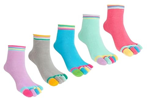 AWAVM Lot de 5 paires de Chaussettes à Orteils pour Femme,Chaussettes Pilates avec Doublure en Coton pour Pilates, Yoga, Sport, Course à Pied, Taille 38-42.