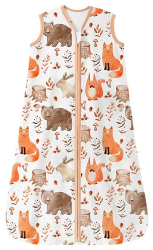 Unnivoll Baby Sleeping Bag 0.5 Tog 0-6 Months Summer Sleep Sack 100% Cotton Baby Sleep Bag Wearable Blanket for Newborn Infant Fox