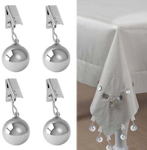 LgCiXli 4 Poids de Nappe en Acier Inoxydable | Lests de Nappe Robustes pour Dîner en Extérieur et Jardin Pince Nappe Table | Pinces Puissantes Anti-Vent pour Table et Rideaux | Set de 4, 68g