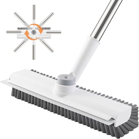 Mitclear Spazzolone per Pavimenti con Manico Lungo(120cm), Spazzola Esterni, 3 in 1 Spazzole a Setole Rigide con Tergipavimento per la Pulizia di Piastrelle, Cucina, Bagno, Terrazza, Patio, Garage