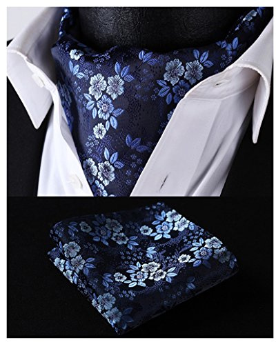 HISDERN Ascot a Pois Uomo e Fazzoletto Stripe Cravatta da Matrimonio Elegante Foulard Business Classico Ascots Set