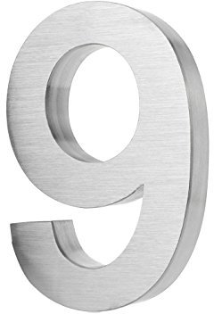 3d de número 9 de casa de acero inoxidable & inoxidables witterungsbeständige hogar Números en 3d de efecto en 20 cm X 3 Cm de acero inoxidable cepillado