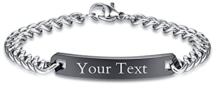 NEHZUS Bracelets à chaîne en acier inoxydable personnalisés pour hommes et femmes Bracelets à maillons gravés pour couple