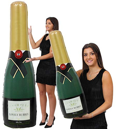 2 bouteilles de champagne gonflables – Comprend 1 bouteille géante de 180 cm de haut et 1 bouteille de 72 cm