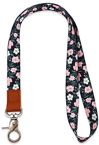 HONZUEN Courroie de Cou de Lanière avec Metal Clip et Cuir Véritable, Cordon Tour de Cou Lanyard Idéale pour Clés, Badge D'identification, Porte Badges, USB(Fleur)