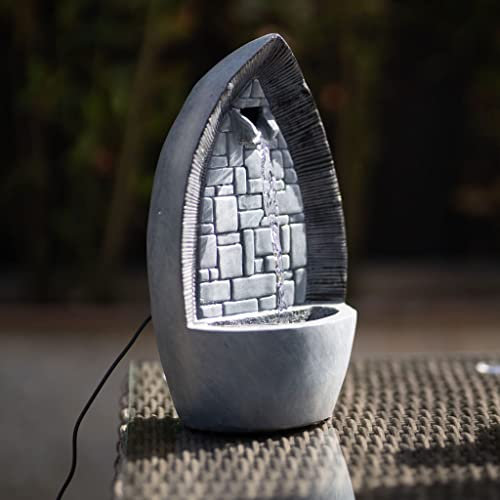 Primrose 36cm Stone Effect Gothic Arch Tabletop Fountain Cascading Indoor & Outdoor Garden Water Feature with LED Lights