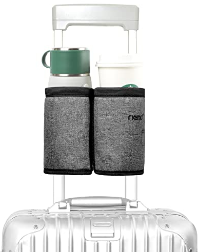 riemot Porte Gobelet de Valise,porte-gobelet de voyage pour bagages - main libre - Espace pour deux tasses à café - Cadeaux pour les agents de bord Accessoires Noir anthracite (facile à régler)