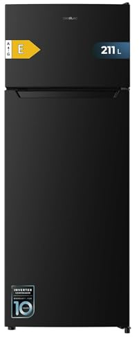 Cecotec Frigorífico 2 Puertas211L Bolero CoolMarket 2D 211 Black E. Frigorífico 2 Puertas Negro, Capacidad 211 Litros, 143 Alto y 54 Ancho, Clase Energética E, Iluminación LED, Puerta Reversible