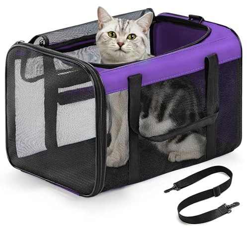 Conlun Trasportino Gatto Morbido con Rete su 4 Lati, Approvato per l'Uso in Aereo Trasportino per Gatti Ideale per Gattini Cuccioli di Piccola Media Fino a 6 Kg, Trasportino Cane Pieghevole-M, Viola