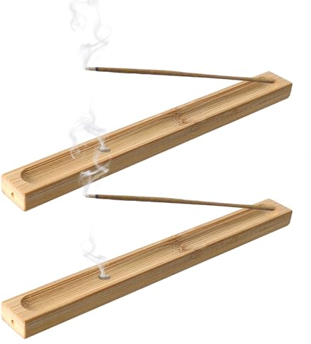 Gjinxi 2 Stück Bambus Holz Räucherstäbchen Halter Weihrauch Brenner Asche Fänger, 22 cm Ash Catcher, Lange Räuchergefäß Räucherstäbchenhalter, Räucher ZubehörHome Fragrance Decor