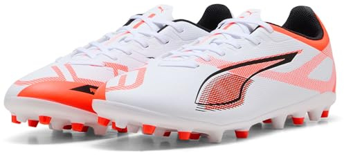 Puma Ultra 5 Play MG, Chaussure de Football Unisexe, Puma White-Puma Black-Glowing Red,
