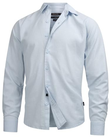 Indicode Herren INSville Sommer-Hemd aus Baumwoll-Leinen Mischung | Herrenhemd für Männer Sky Way, XXL