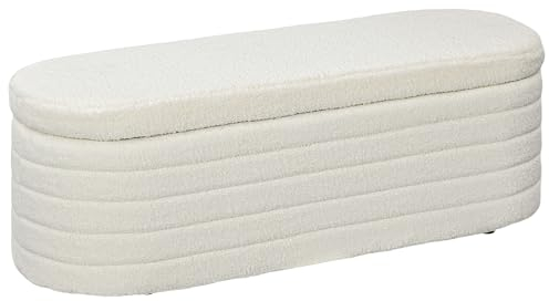 HOMCOM Sitzbank Polsterbank mit Stauraum, Teddy-Vlies-Optik, Bettbank mit Holzbeine, Truhenbank für Schlafzimmer, Wohnzimmer, Flur, 116 x 41 x 40,5 cm Cremeweiß