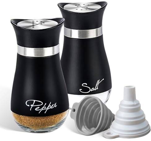 GYHWOFUL Salz und Pfefferstreuer Set, 2 Stück Glas Salzstreuer, Edelstahlflasche und Glasboden, Pfeffer und Salzstreuer für Haus, Küche, Restaurant, Esstisch, BBQ, Küchenzubehör für Haus