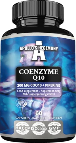 Coenzym Q10 200 mg - 60 veganska kapslar - 2 månaders förbrukning - Kosttillskott för förbättrad energinivå och antioxidantskydd - från Apollo's Hegemony
