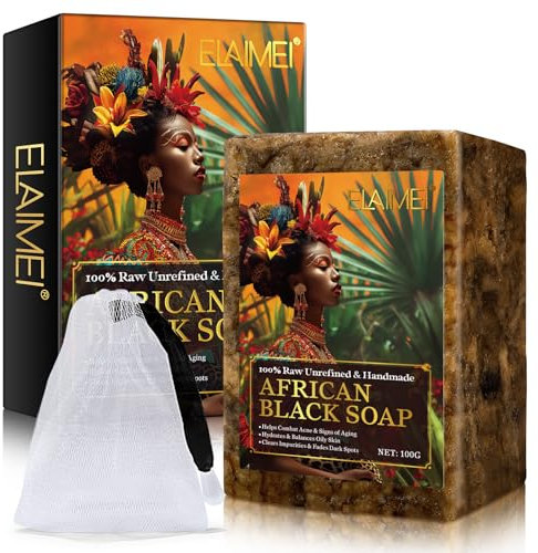 Savon Noir Africain 100G, Savon Noir Africain Biologique Fait À La Main, Hydrate Et Équilibre La Peau Grasse, Aide À Combattre L'Acné Et À Lutter Contre Le Vieillissement,Estompe Les Taches Sombres