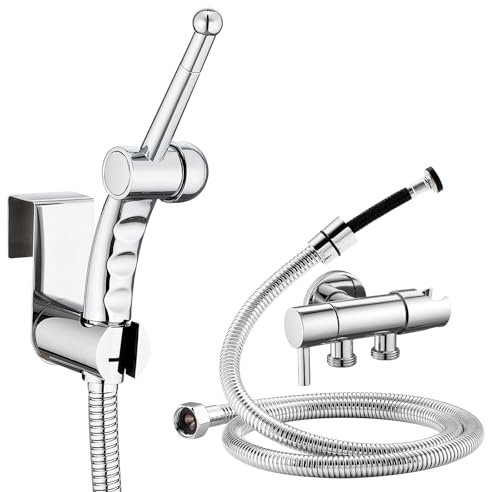 CREA Doccetta Bidet Set per WC, Spruzzatore a Mano, Doccetta per Il WC, Doccino Portatile per Bi-det Regolabile per WC Bagno,Cromato