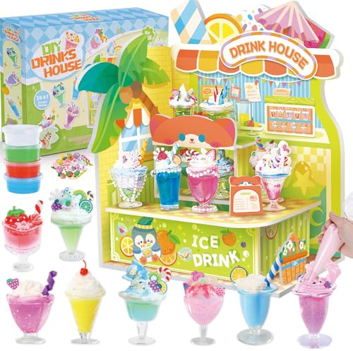 Crelloci DIY Mini Beverage Store Kit ， Kitchen Mini Pretend Play Food Set for Kids Age 8-13, Make Your Food Creative Resin Craft Set (Not Edible)
