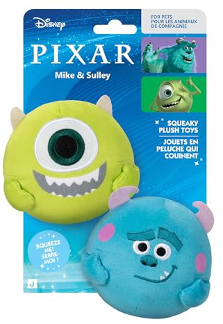 Disney JAZ PET TOYS PIXAR Mike and Sulley Squeaky Plush Dog Toy 2-Pack - Two 3.5-Inch Plush with Squeakers Inside