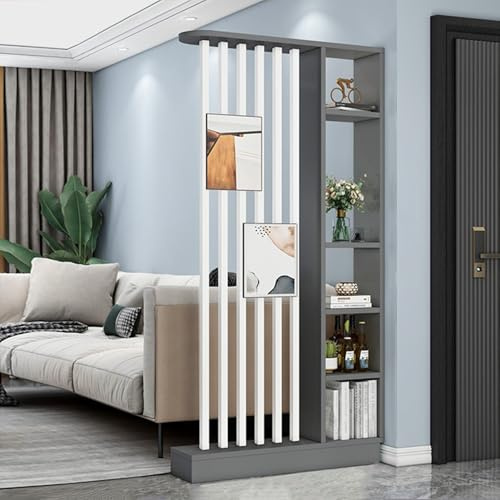 Wall Room Divider Modern Storage Cabinet Display Bookshelf Screen with Shelves Temporary Tall Privacy Panel Partition for Home Office Dorm Floor Ceiling Decorative(Grey,100*24*200cm/39*9.5*79in)