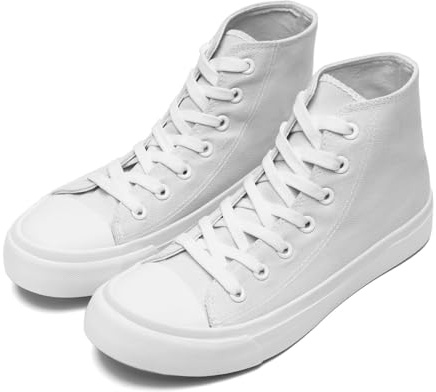 Women’s Men’s Canvas Shoes Ladies High Top Trainers Fashion Plimsolls Casual Lace Up Walking Sneakers All White 240