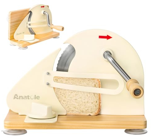 Anatole Affettatrice per Pane Manuale Pieghevole 0-20mm Regolabile Acciaio Inox Taglia Pane a Fette da Casa Professionale Piccola con Manovella Guida Metallica Rimovibile Scala Incisa