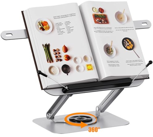 Soporte de lectura de metal para libros, soporte giratorio de 360 grados para libros de cocina con compartimento extraíble, adecuado para cocinas, escuelas, oficinas, partituras, Kindle, tabletas y