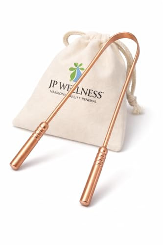 JP WELLNESS Copper Tongue Cleaner – 100% Pure Copper Tongue Scraper for Fresh Breath & Oral Hygiene – Reusable U-Shaped Tongue Cleaner with Drawstring Pouch