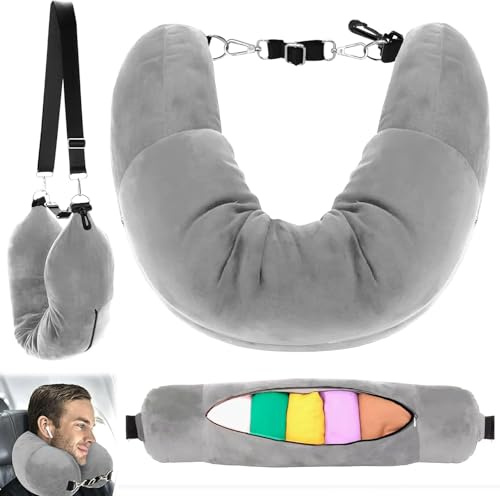 BUOAZR Cuscino Viaggio Riempibile, 18x78cm Cuscino Collo Aereo Cervicale da Viaggio, Cuscino Viaggio Riempibile Polivalente(Senza Riempitivo) Con Tracolla Regolabile,Adatto A Viaggi In Auto, Aereo