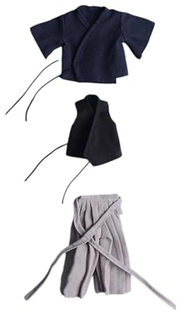 DEVNWIGMO Figura en Miniatura Uniforme Traje para Figura de Acción Accesorios de Muñeco Masculino Ropa Samurái Tradicional Japonesa Tela Resistente Apto, Gris Azulado Intenso