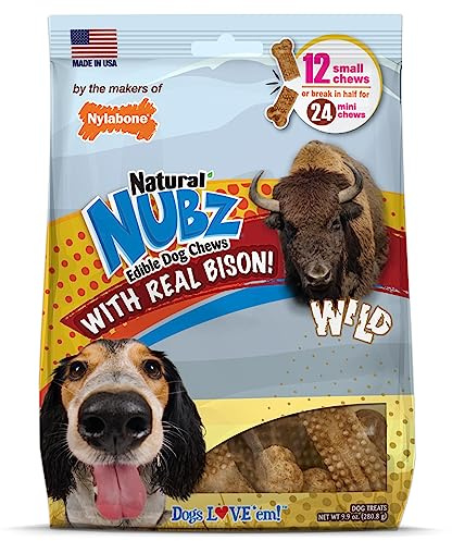 Nylabone Nubz Wild Natural Dog Chew Treats for Small Dogs, Long Lasting Dog Chew Bones Made in USA, Bison Flavor, for Dogs Up to 25 lbs. (12 Count)