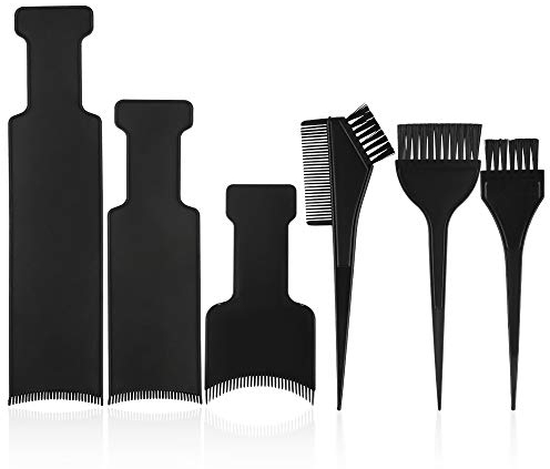 Pinceau de Coloration de Cheveux. 6Pcs Kit Coloration Cheveux, Palette à Mèche, Brosse de Teinture Peigne Plaque Cheveux pour Teinture de Cheveux au Salon et Domicile(Noir)