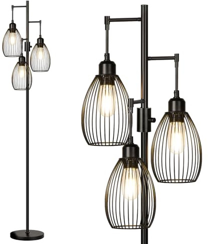 Nintiue Lampadaire sur pied salon variateur, 3 x ampoules LED 800 lm incluses, lampe salon sur pied avec élégante cage en forme de larme, pour salon et chambre à coucher